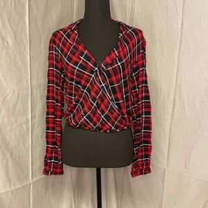Jack Wills Red and Black Plaid Wrap Blouse